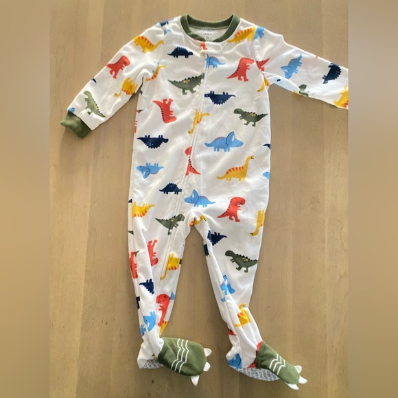 Carters Dino Fleece PJs with Dino Feet - Size 2T - Picture 1 of 4